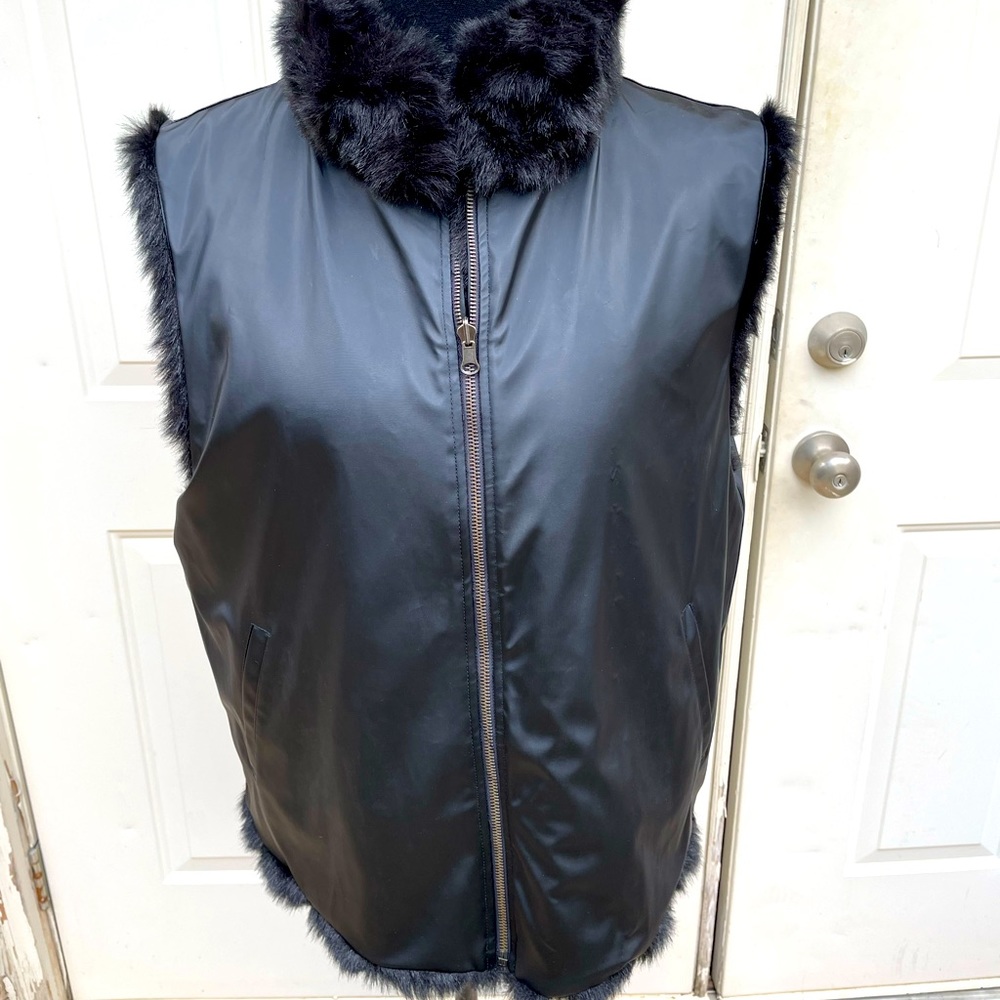 Coaco, Black, Reversible Faux Mink Vest, Size XL